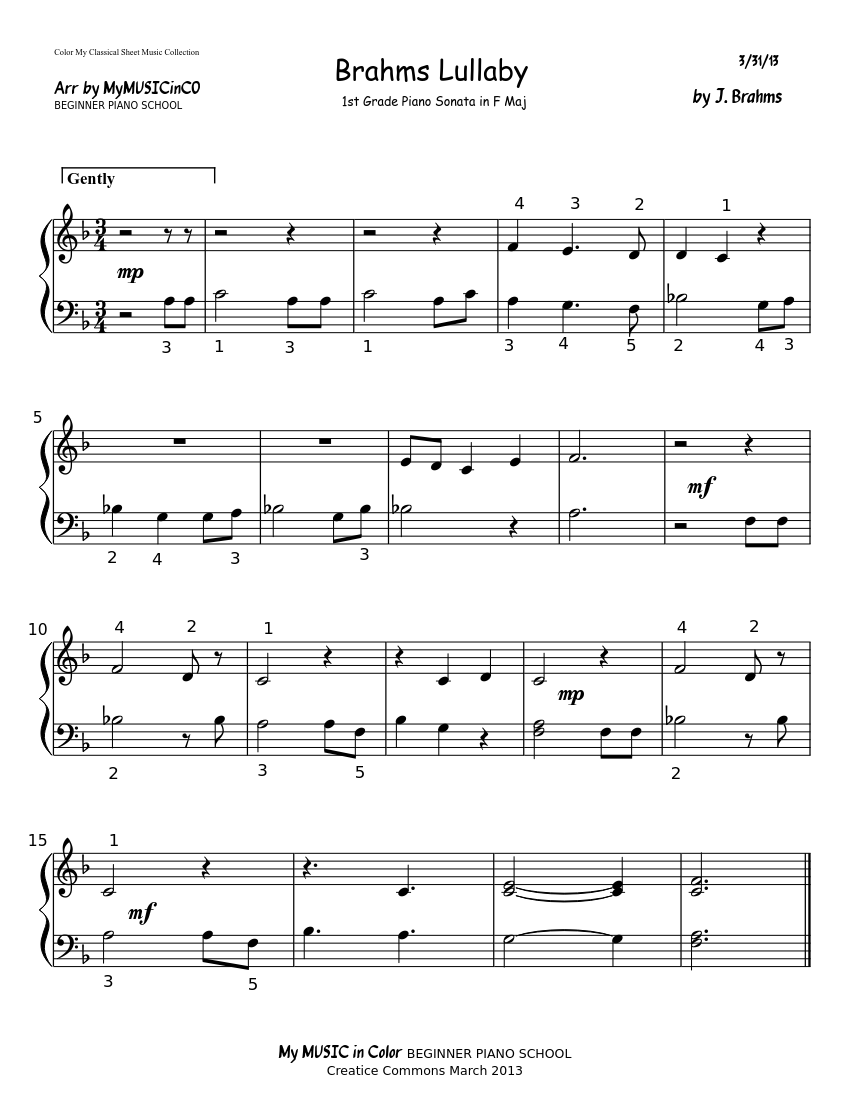 Brahms Lullaby Sheet music for Piano (Solo) | Musescore.com