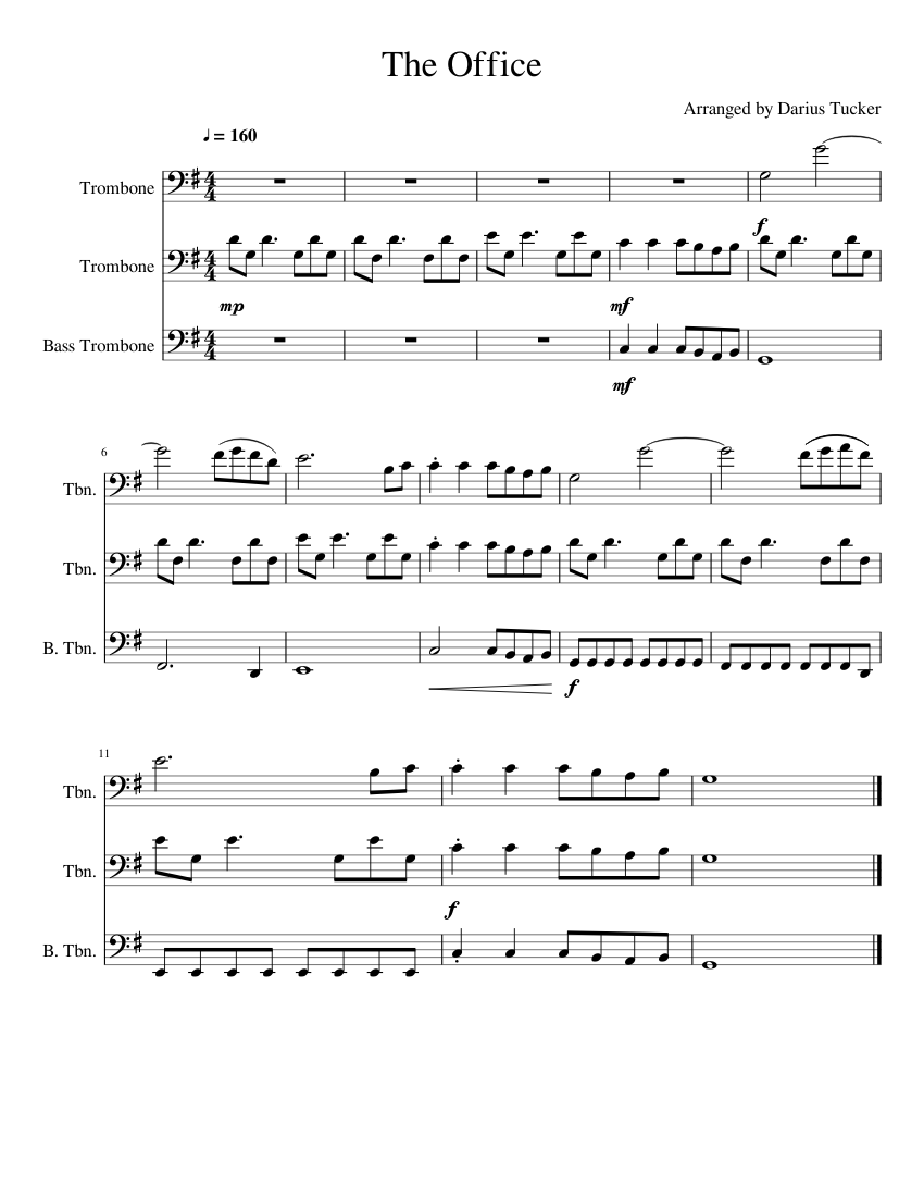 The Office (Trombone Trio) Sheet Music for Trombone, Trombone bass ...