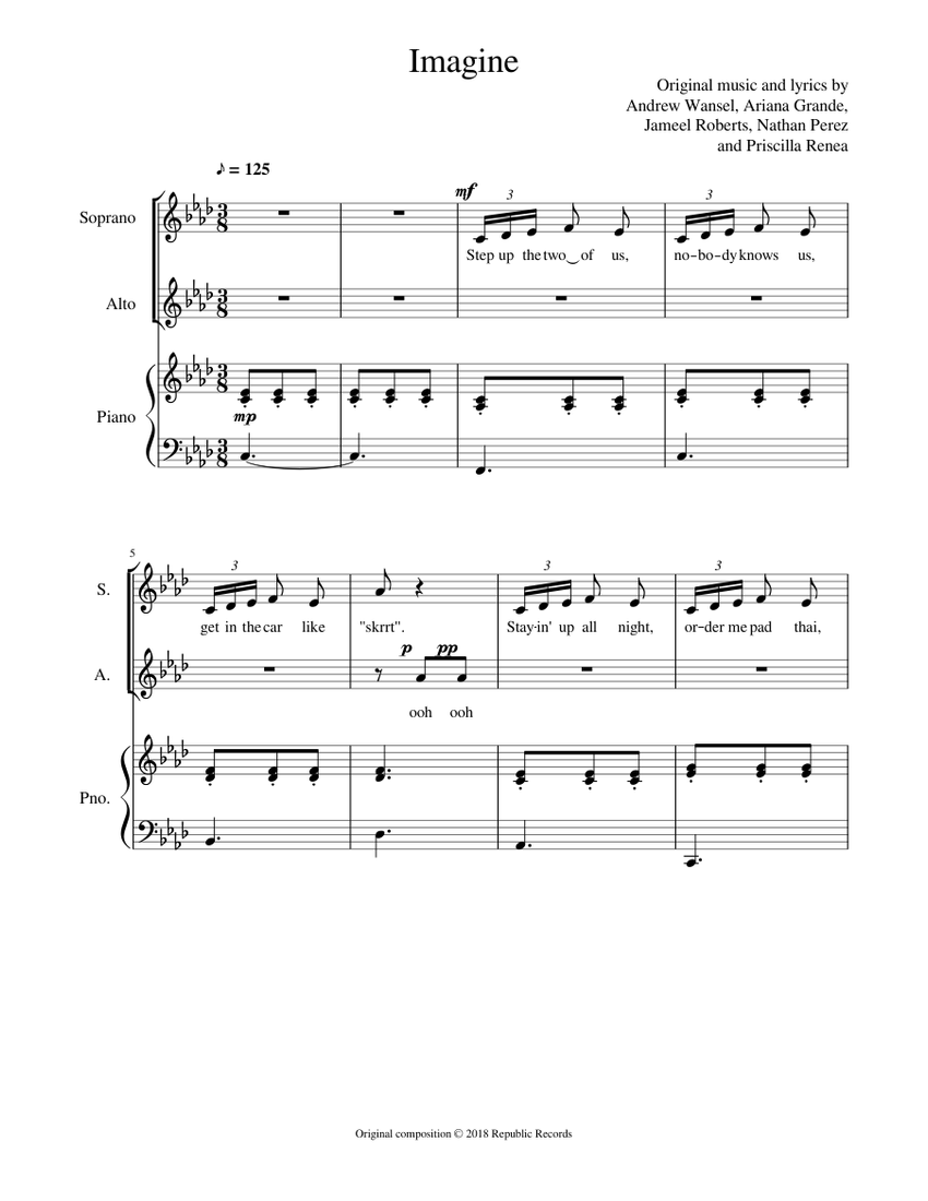 Ariana Grande Imagine Sheet Music For Piano Soprano Alto Mixed Ensemble Musescore Com