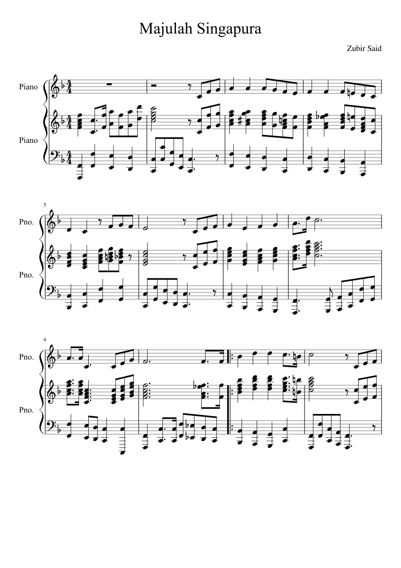 Majulah Singapura Sheet Music For Piano Piano Duo Musescore Com