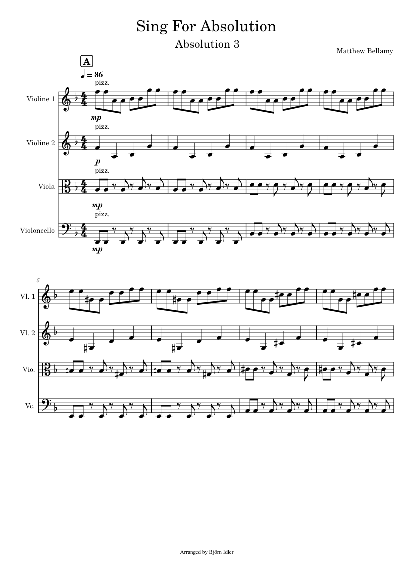 Muse Sing For Absolution Sheet music for Violin, Viola, Cello