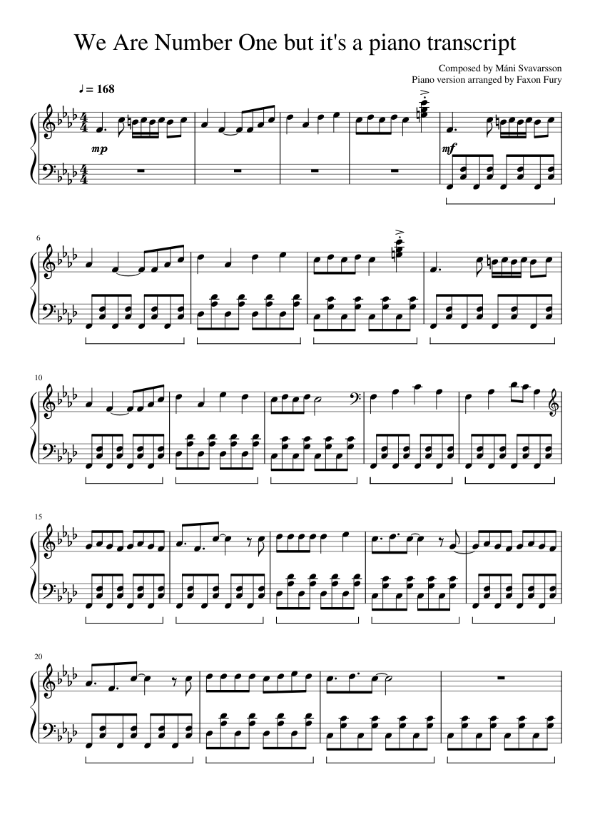 We Are Number One but it's a piano transcript Sheet music for Piano (Solo)  | Musescore.com