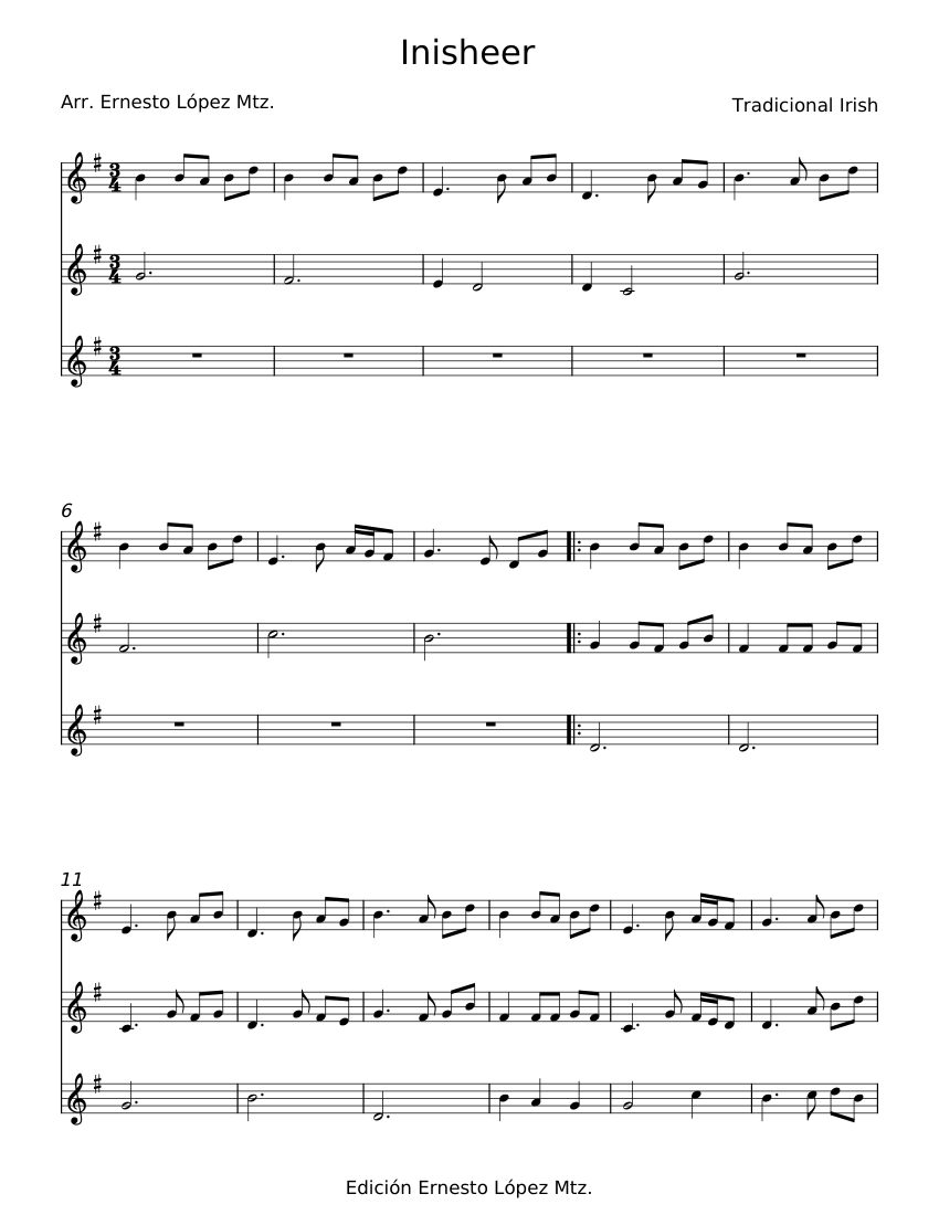 Inisheer Notes Inisheer - Misc Traditional Sheet music for Violin (Mixed Trio ...