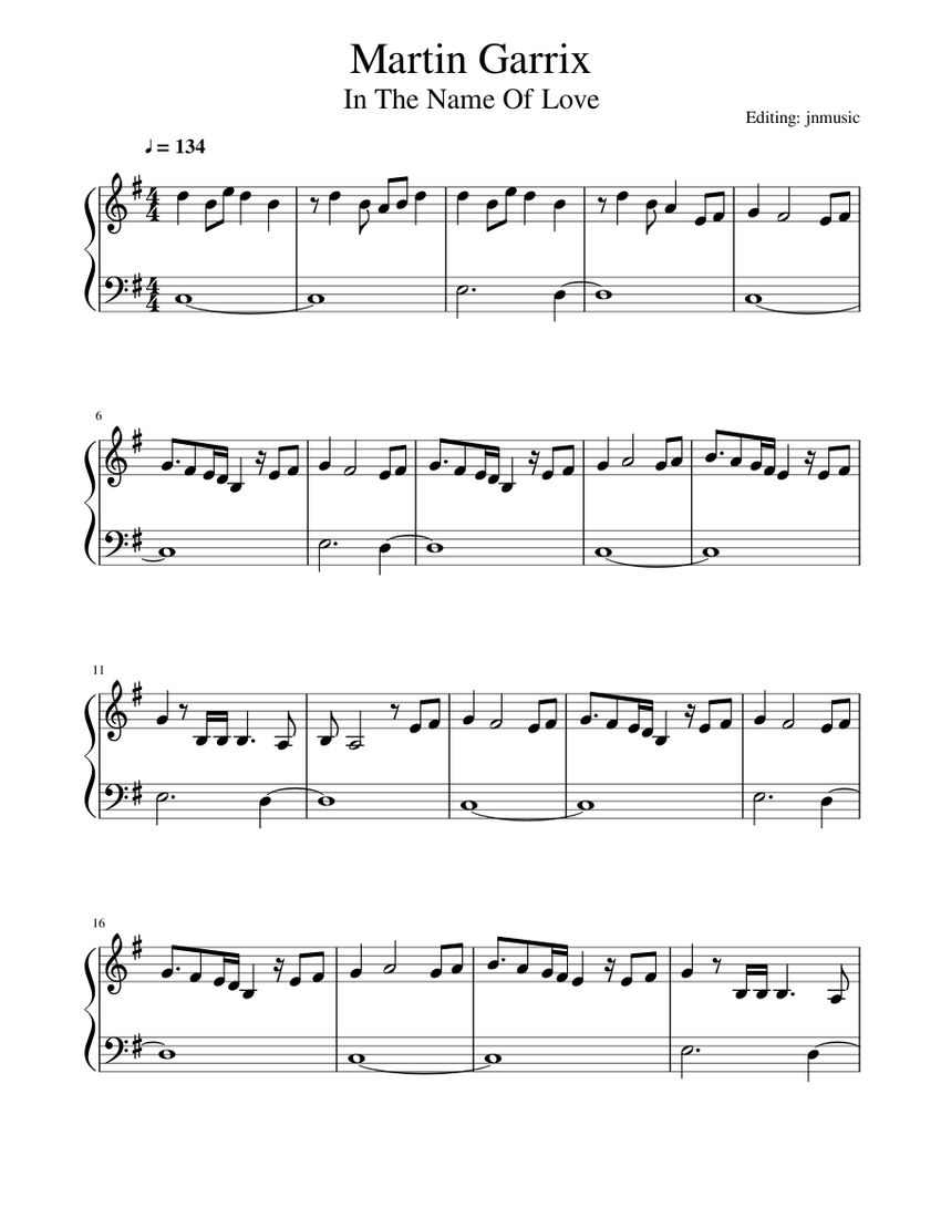 Martin Garrix In The Name Of Love Piano Sheet Music For Piano Solo Musescore Com