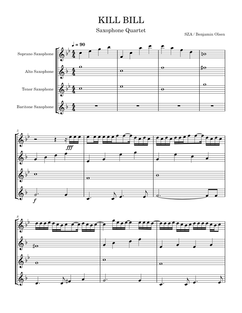 Kill Bill SZA Sheet music for Saxophone alto, Saxophone tenor