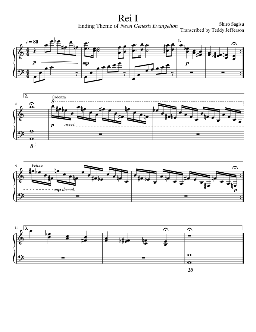 Rei I (Ending Theme to Neon Genesis Evangelion) Sheet music for Piano  (Solo) | Musescore.com