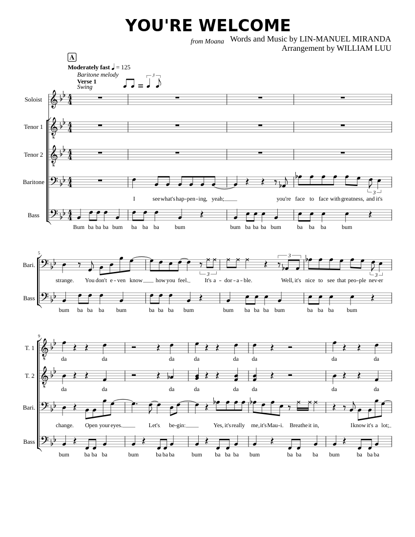 Welcome Musical Notes You're Welcome (TTBB) Sheet Music for Soprano, Tenor, Bass voice ...