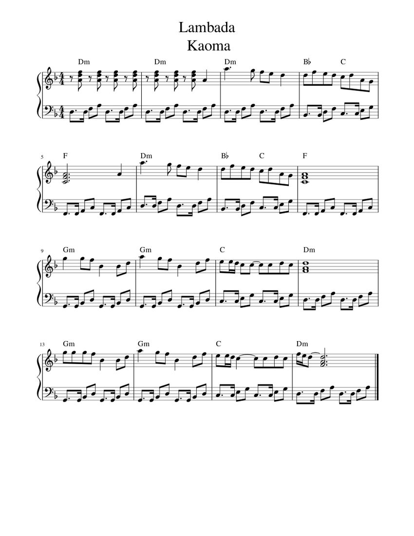 Lambada Kaoma Sheet music for Piano (Solo) | Musescore.com