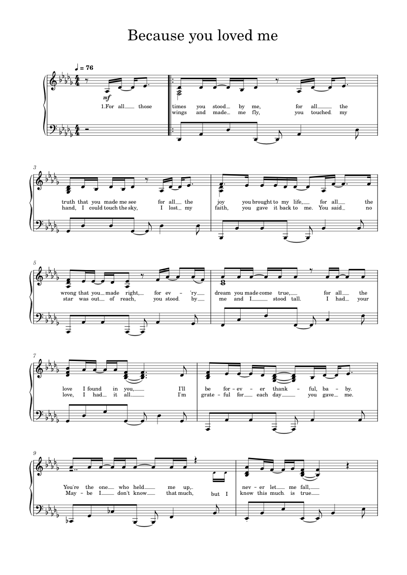 Because you loved me – Celine Dion Sheet music for Piano (Solo ...