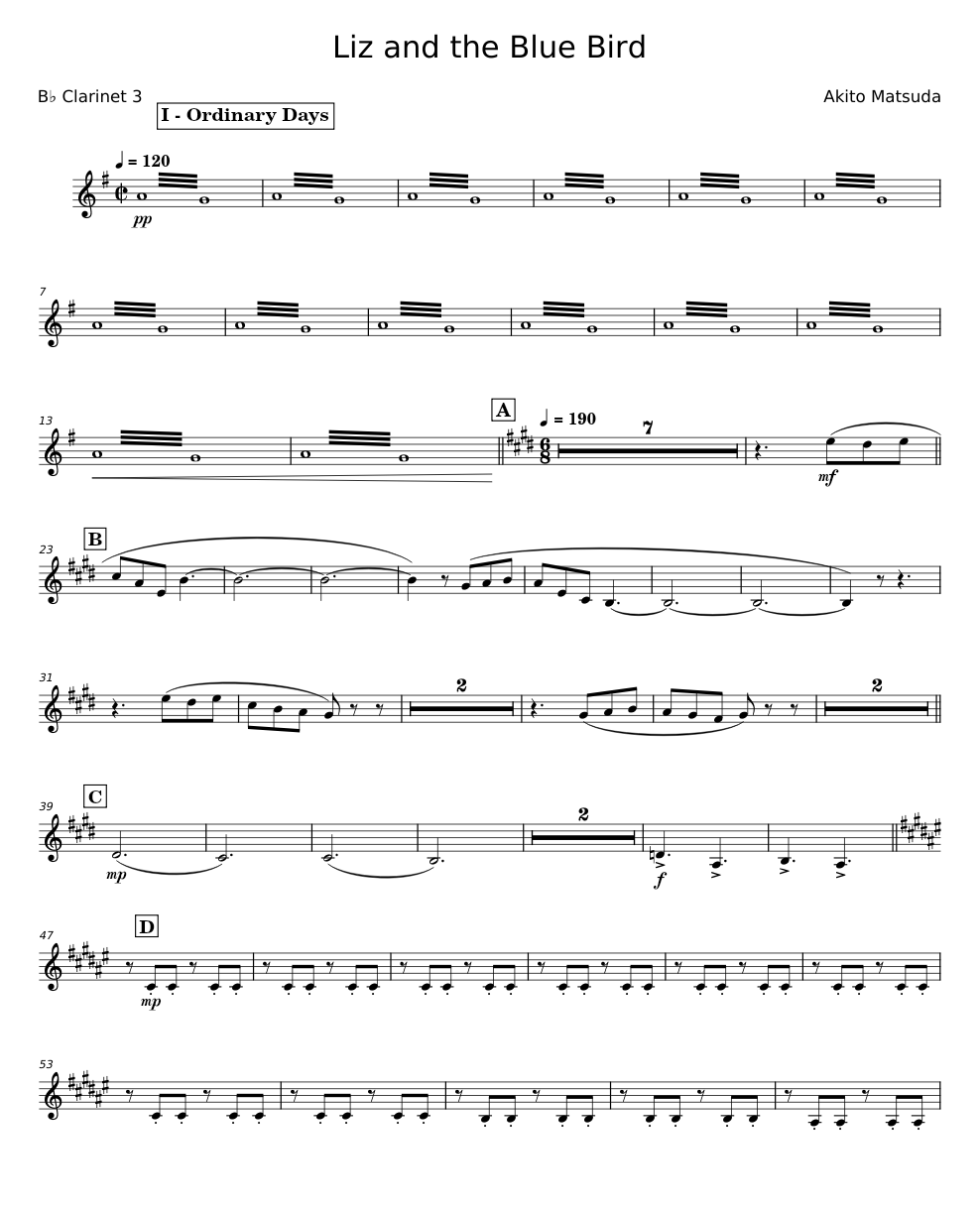 Liz and the Blue Bird - Akito Matsuda Sheet Music for Clarinet in b ...