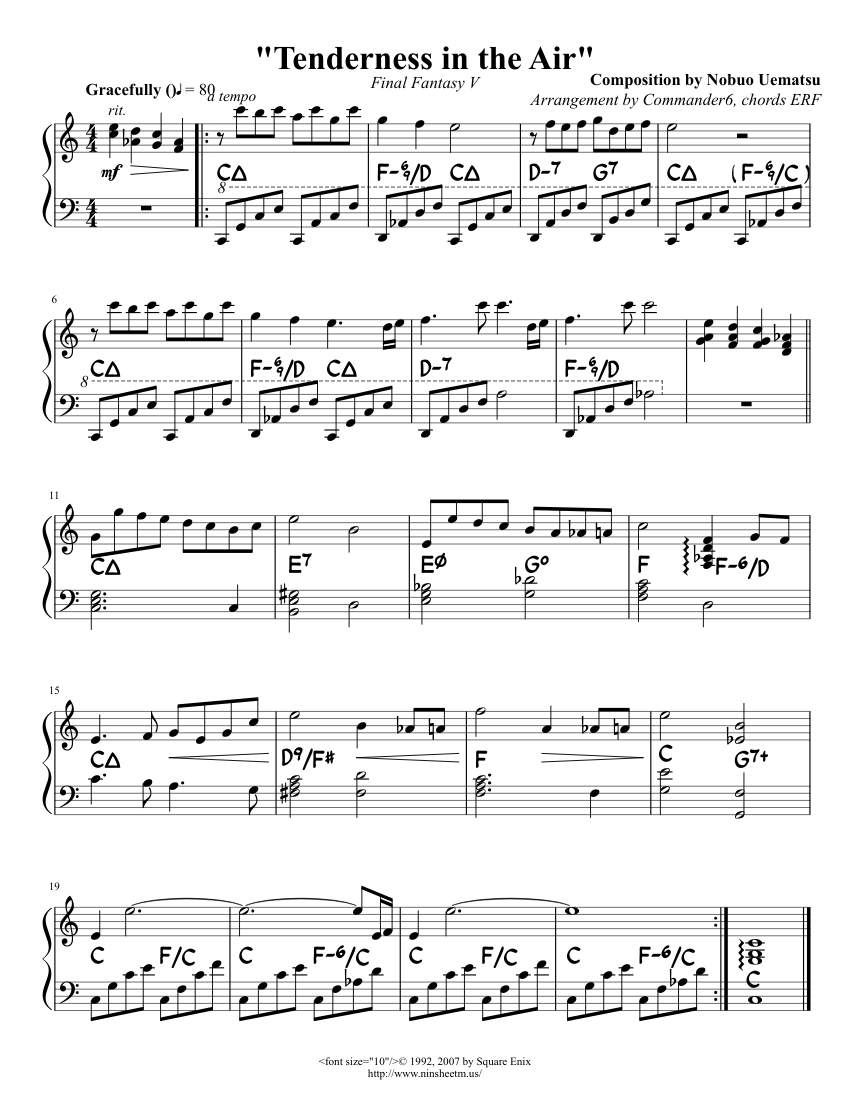 FF5: "Tenderness in the Air" Sheet music for Piano (Solo) | Musescore.com