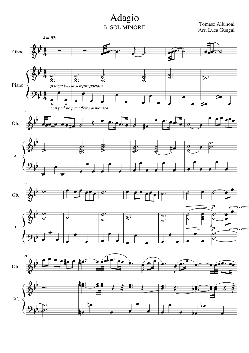 Adagio G minor, T. Albinoni Sheet music for Piano, Oboe (Solo) |  Musescore.com