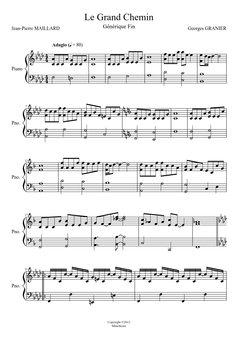 Georges Granier - Le Grand Chemin - Générique De Fin Sheet music for Piano  (Solo) | Musescore.com