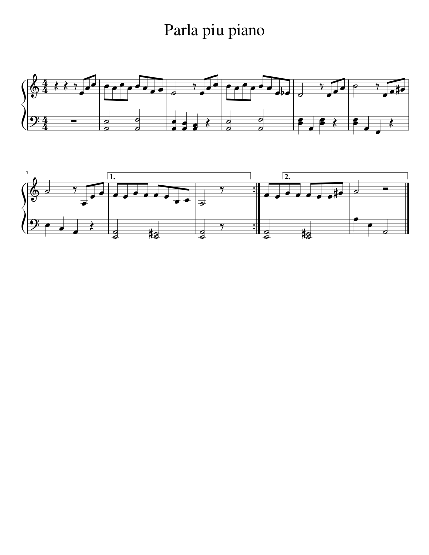Parla piu piano Sheet music for Piano (Solo) | Download and print in PDF or  MIDI free sheet music | Musescore.com