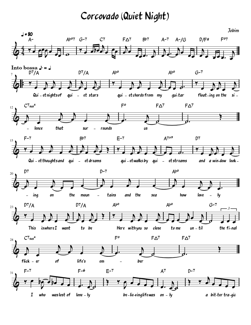 Corcovado Quiet Night Sheet music for Piano (Solo) | Musescore.com