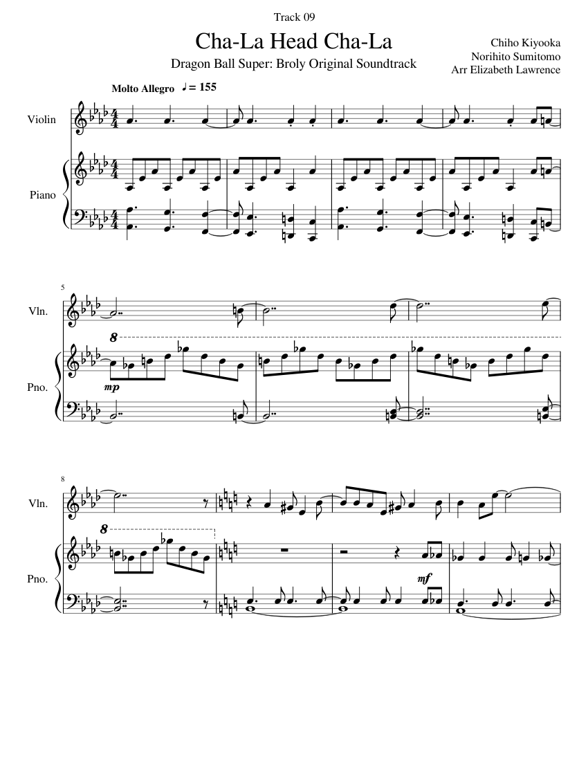Cha-La Head Cha-La DBS Broly Sheet music for Piano, Violin (Mixed Duet) |  Musescore.com