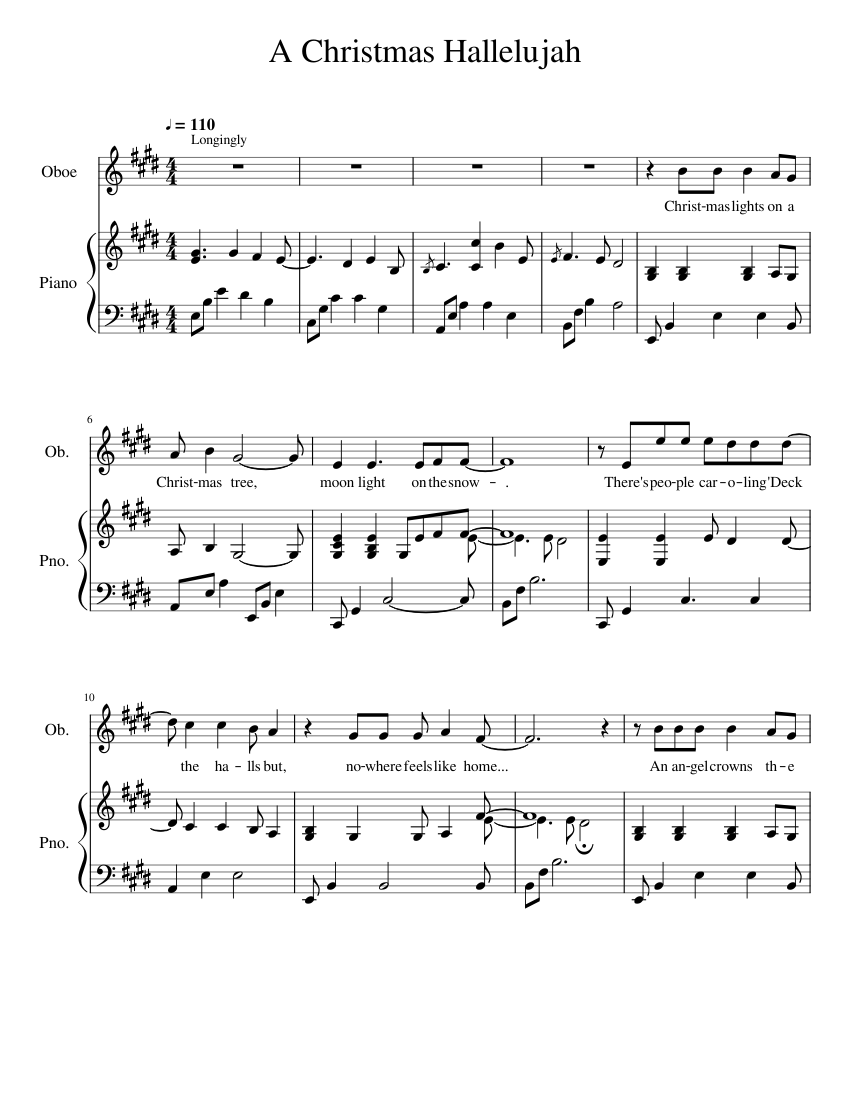 A Christmas Hallelujah piano Sheet music for Piano, Oboe (Solo