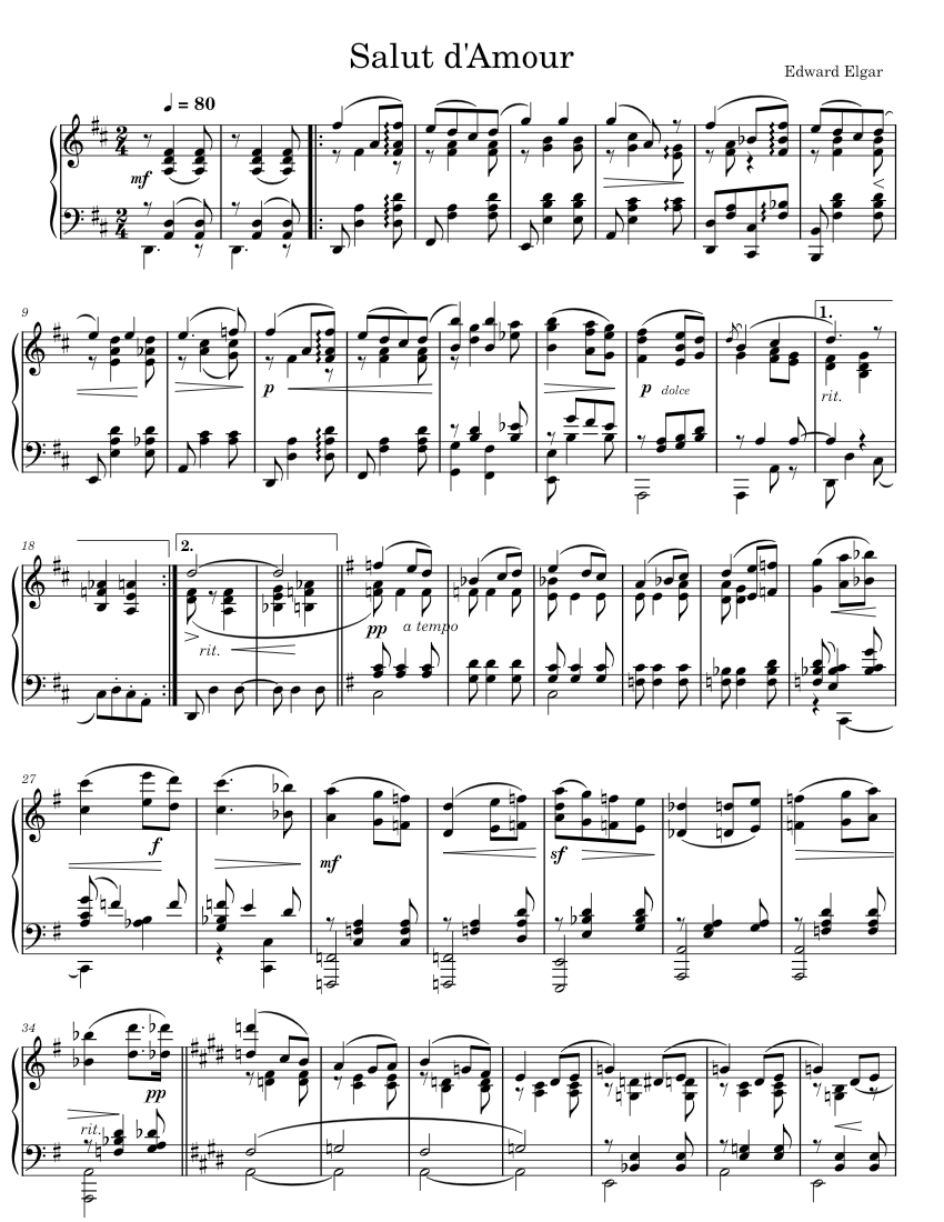 Salut d'amour, Op.12 – Edward Elgar Sheet Music for Piano (Solo