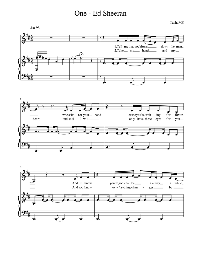 One - Ed Sheeran Sheet music for Piano (Solo) | Musescore.com