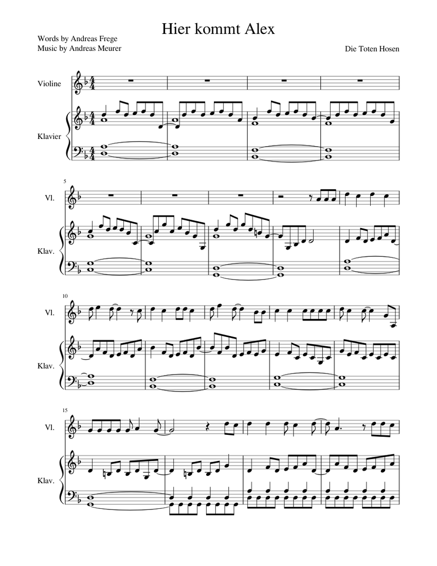 Hier kommt Alex Sheet music for Piano, Violin (Solo) | Musescore.com