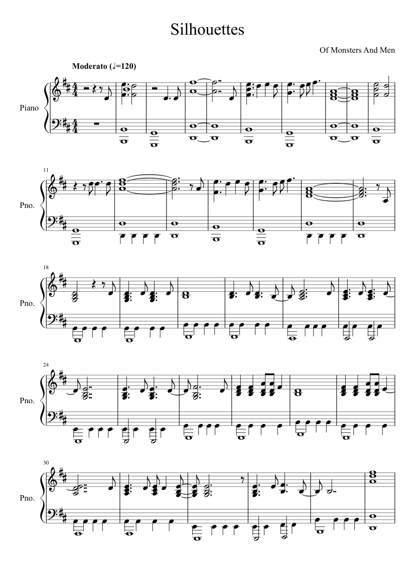 Of Monsters and Men-Silhouettes (Hunger Games) Sheet Music for Piano (Solo)  | MuseScore.com