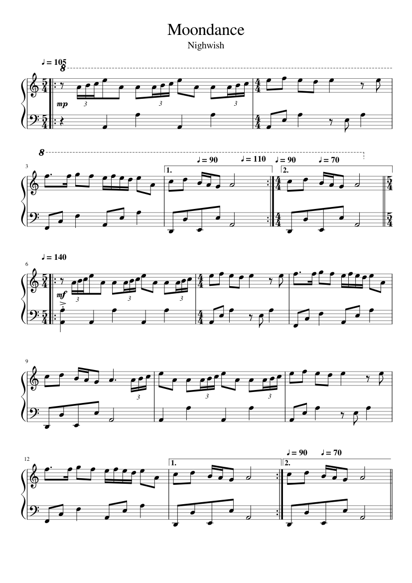 Nightwish - Moondance (for piano solo) Sheet music for Piano (Solo) |  Musescore.com