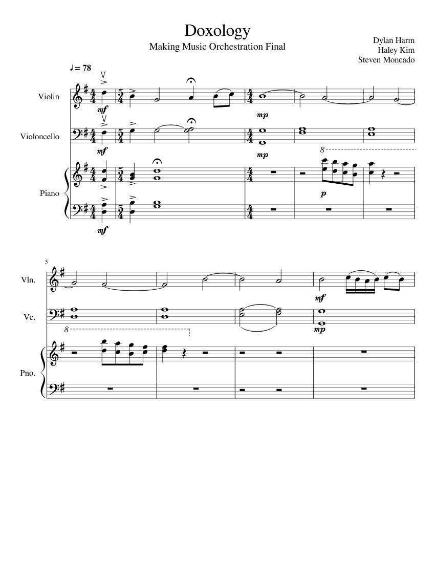 Doxology Sheet music for Piano, Violin, Cello (Piano Trio) | Musescore.com