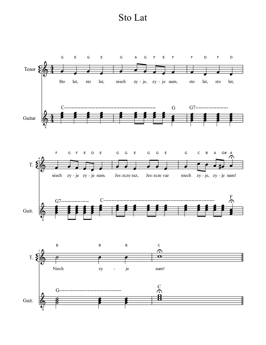 Sto Lat! May you live a hundred years Sheet music for Guitar (Solo) |  Musescore.com