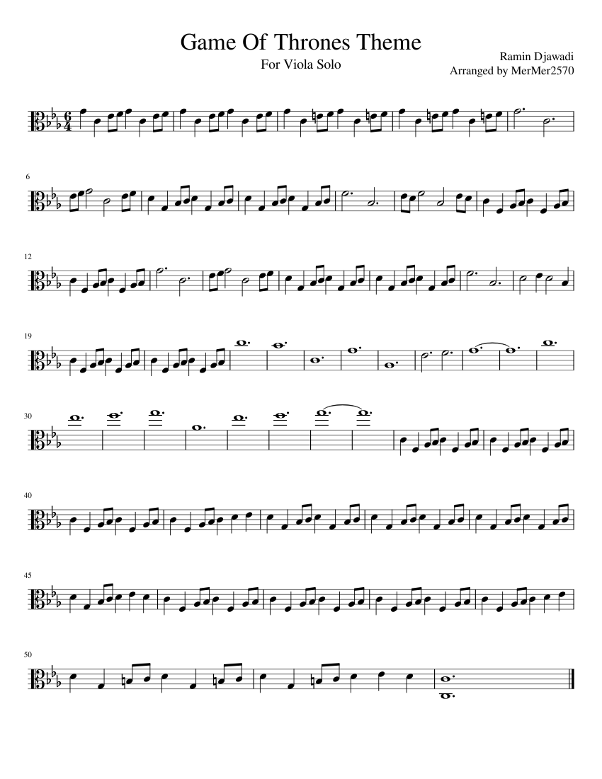 Game Of Thrones Theme Sheet music for Viola (Solo) | Musescore.com