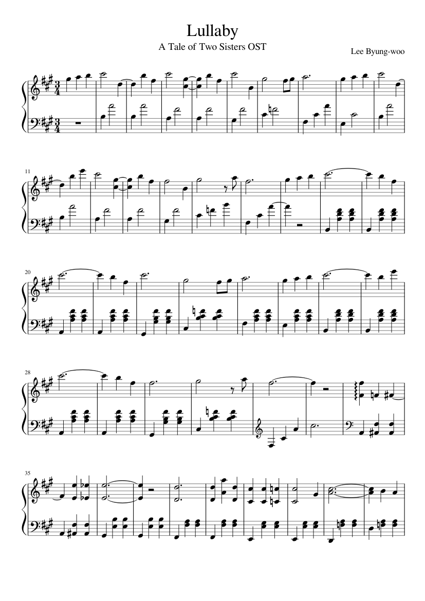 Lullaby A Tale Of Two Sisters Ost Sheet Music For Piano Solo Musescore Com