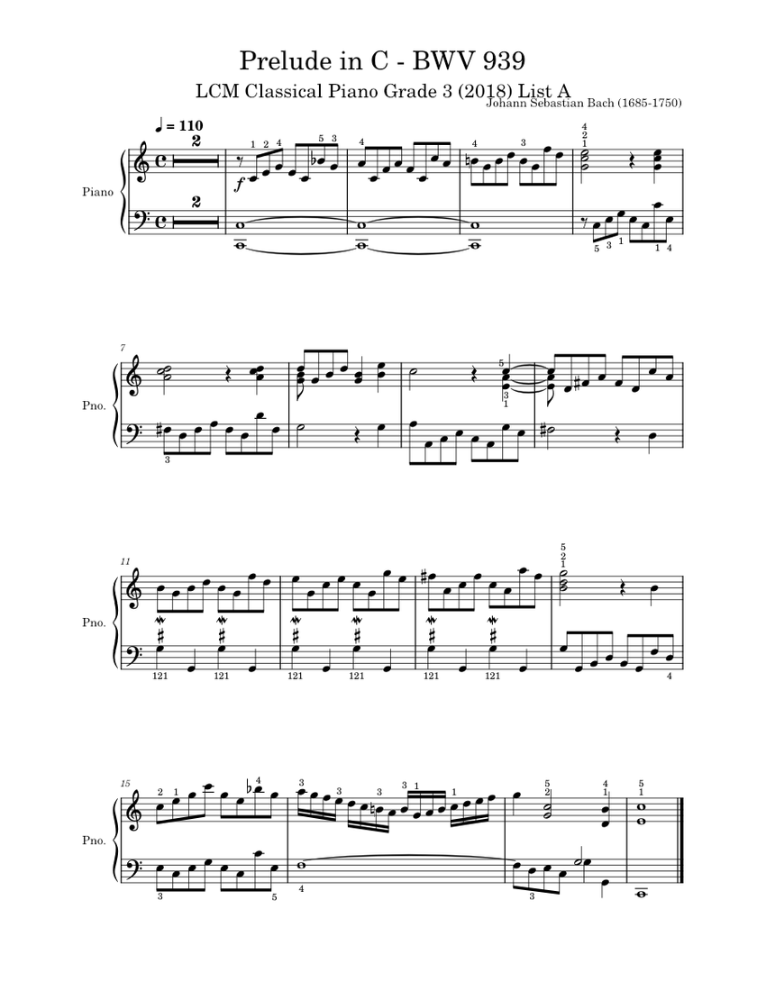 Prelude in C major, BWV 939 – Johann Sebastian Bach Sheet music for Piano  (Solo) | Musescore.com