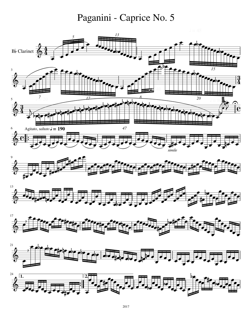 Paganini Caprice No. 5 Sheet music for Clarinet in b-flat (Solo) | Download  and print in PDF or MIDI free sheet music | Musescore.com