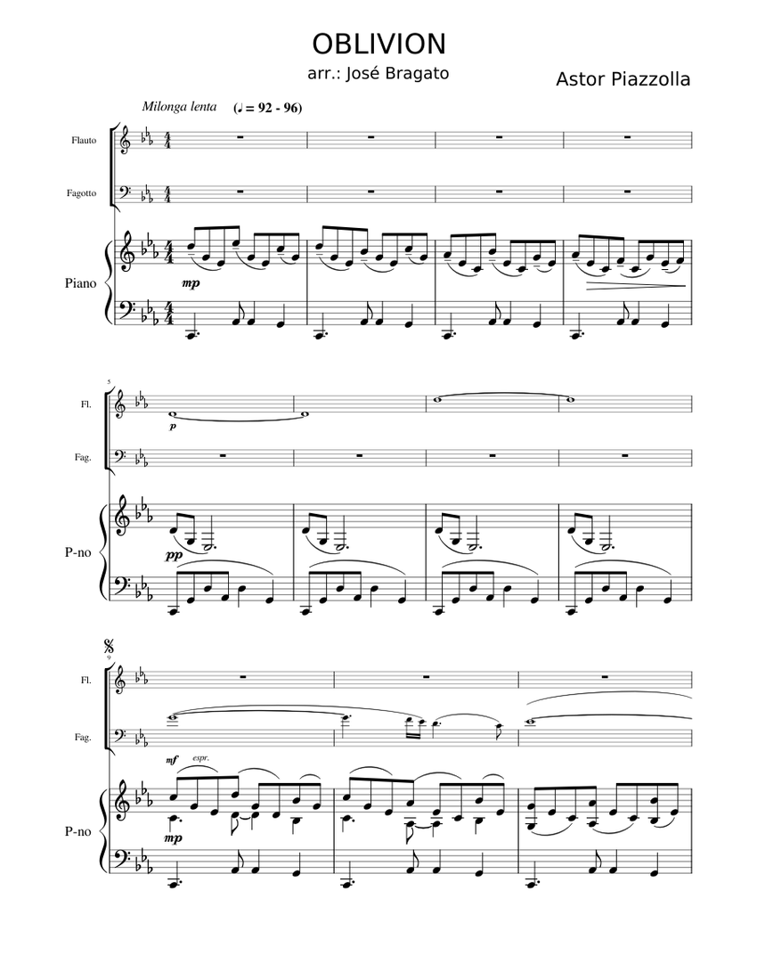 Oblivion Sheet music for Piano, Flute, Bassoon (Mixed Trio) | Musescore.com