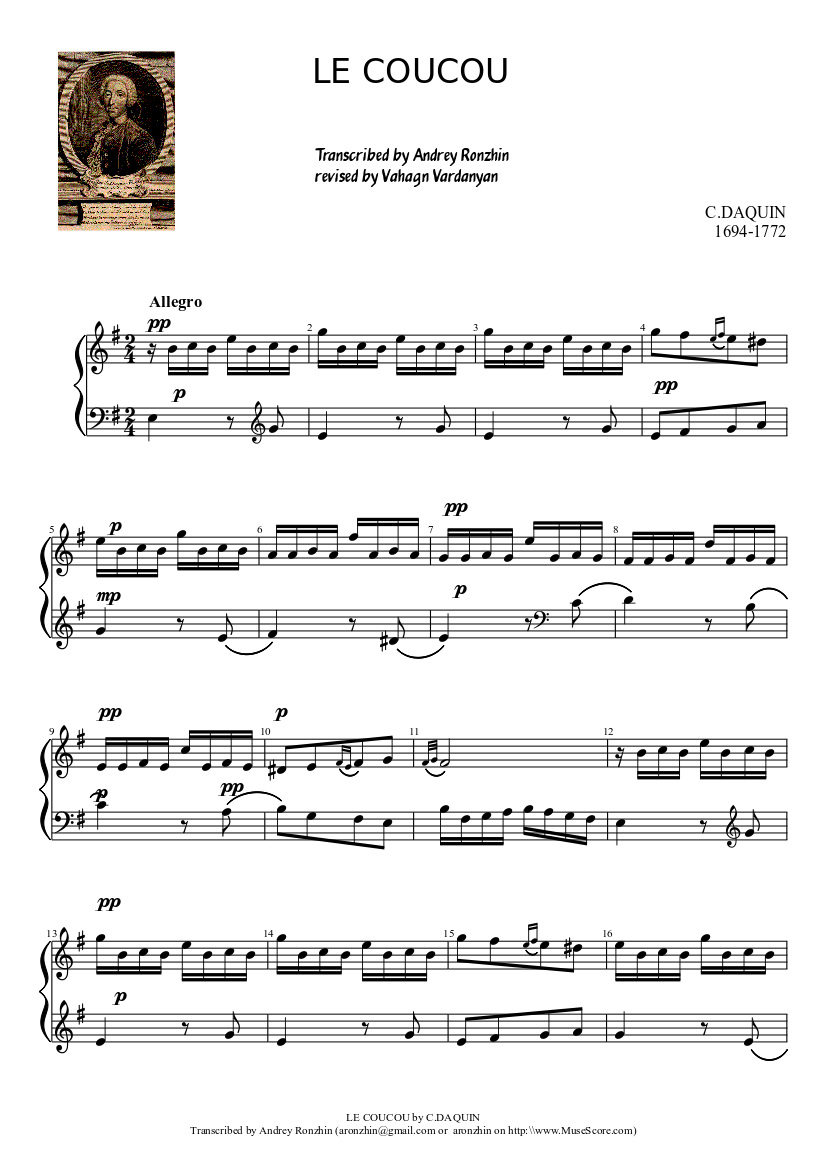 LE COUCOU by DAQUIN (The Cuckoo) Sheet music for Piano (Piano Duo ...