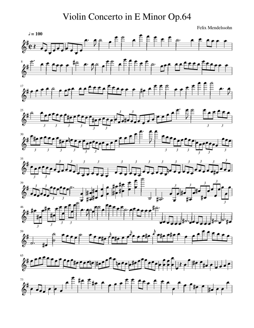 Violin in E Minor Op 64 movement Sheet music for (Solo) | Musescore.com