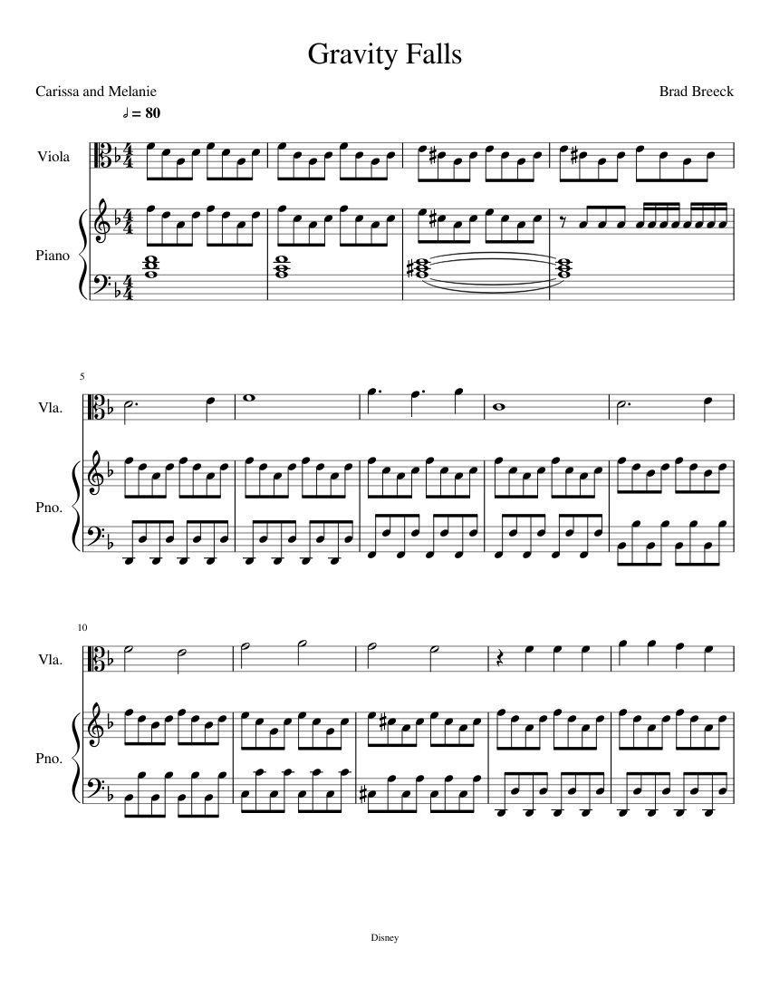 Gravity Falls Main Title Theme for Viola and Piano Sheet music for ...