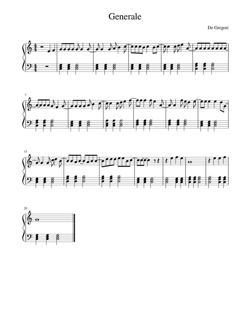 Generale De Gregori Sheet music for Piano (Solo) | Musescore.com