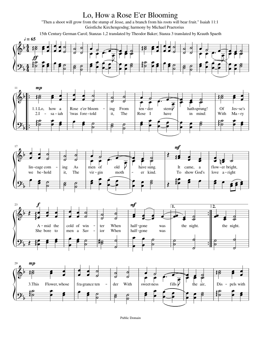 Lo, How a Rose E'er Blooming Sheet music for Piano (Solo) | Musescore.com