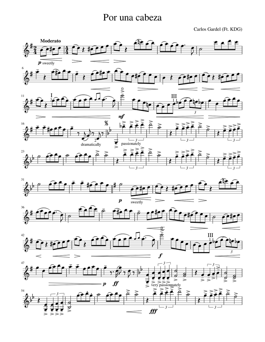 Por una cabeza violon Sheet music for Violin (Solo)