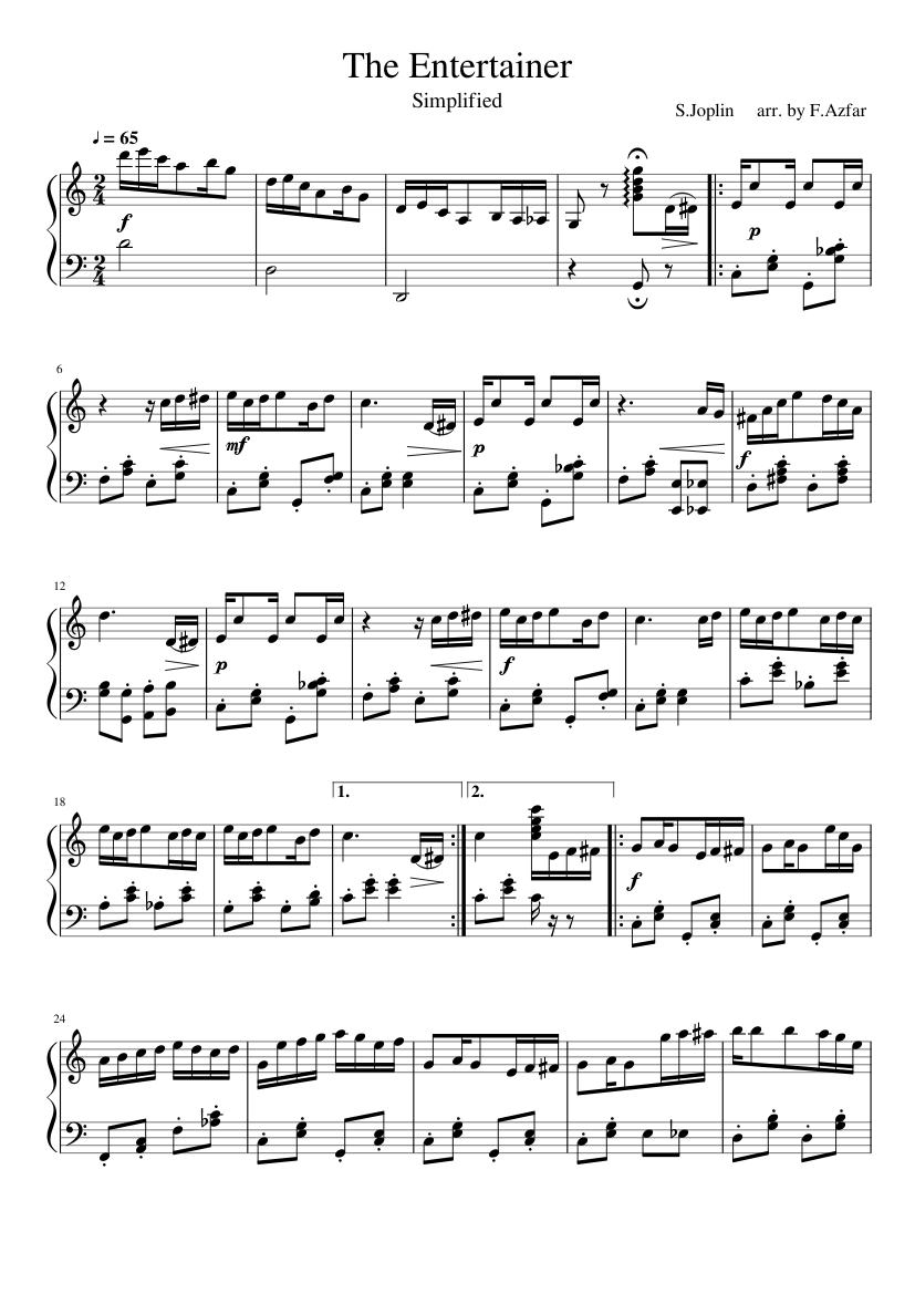 The Entertainer Simplified Sheet music for Piano (Solo) | Musescore.com