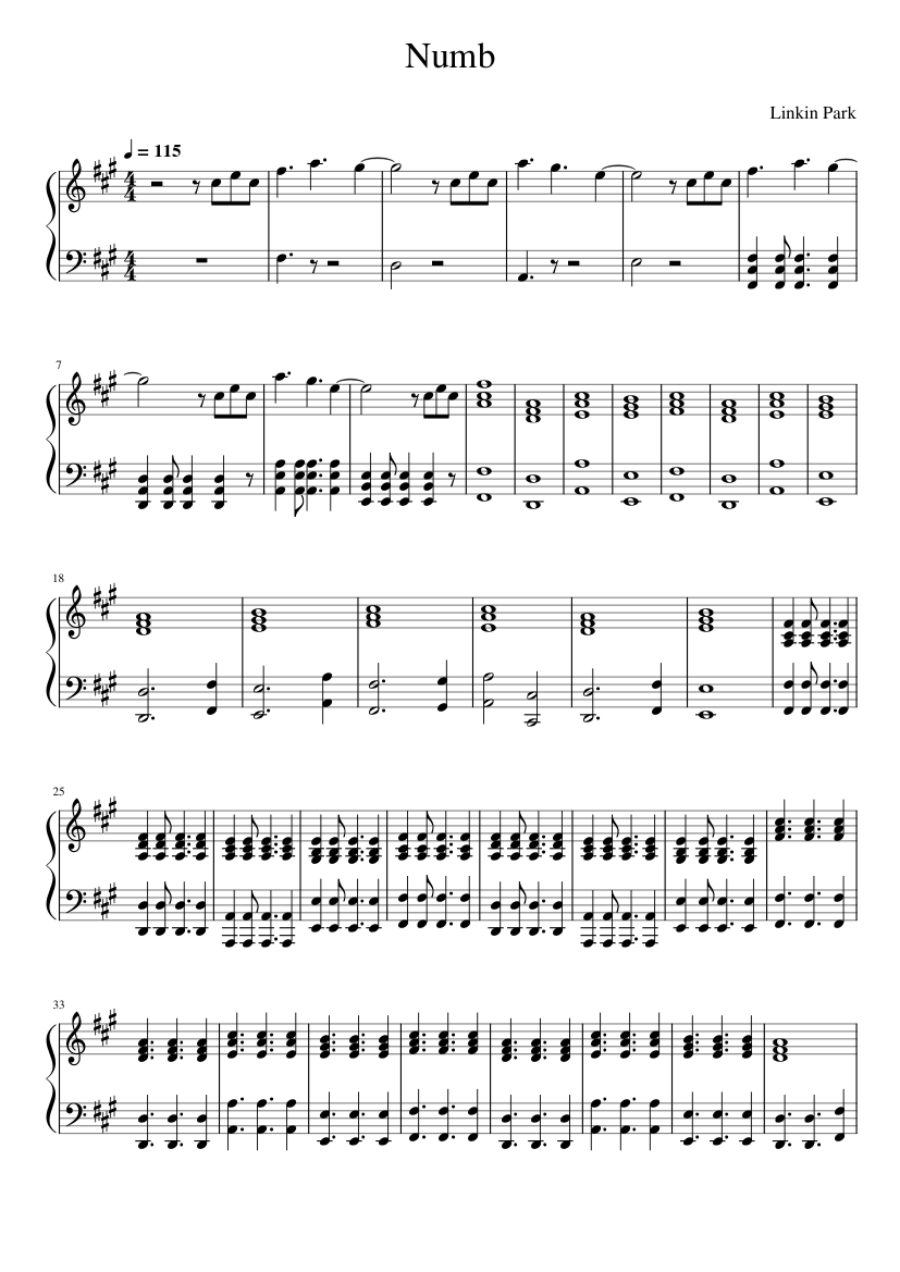 Numb – Linkin Park 楽譜 ピアノ (ソロ) easy | MuseScore.com
