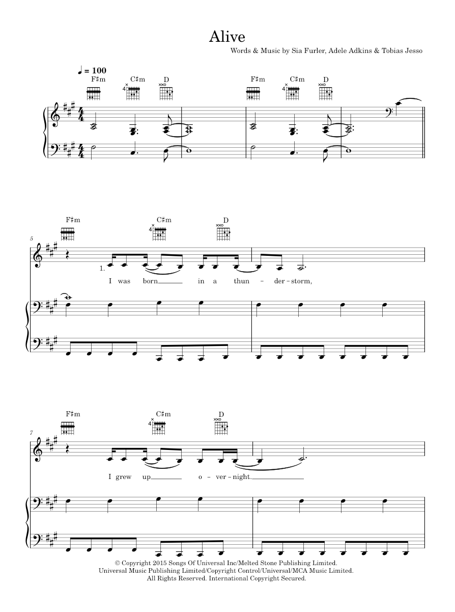 Alive - Sia (Piano-Vocal-Guitar (Piano Accompaniment)) - piano tutorial