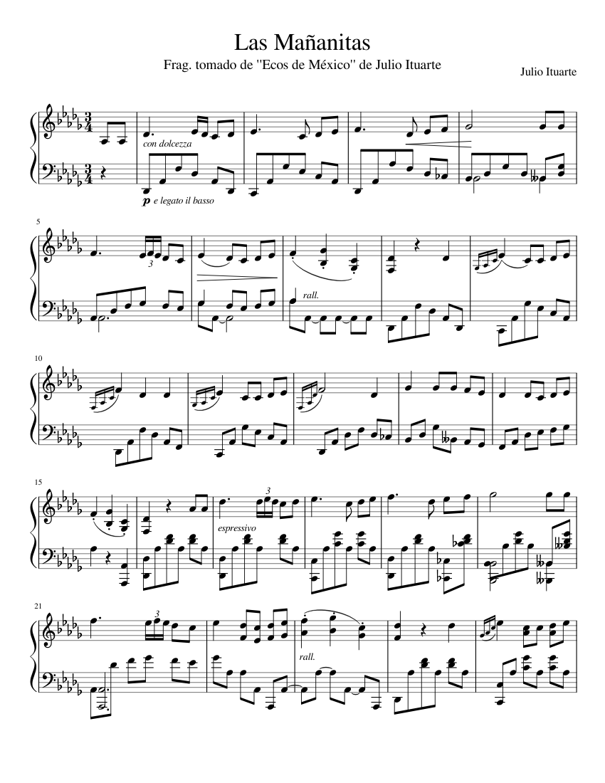 Las Mañanitas Sheet music for Piano (Solo) | Musescore.com