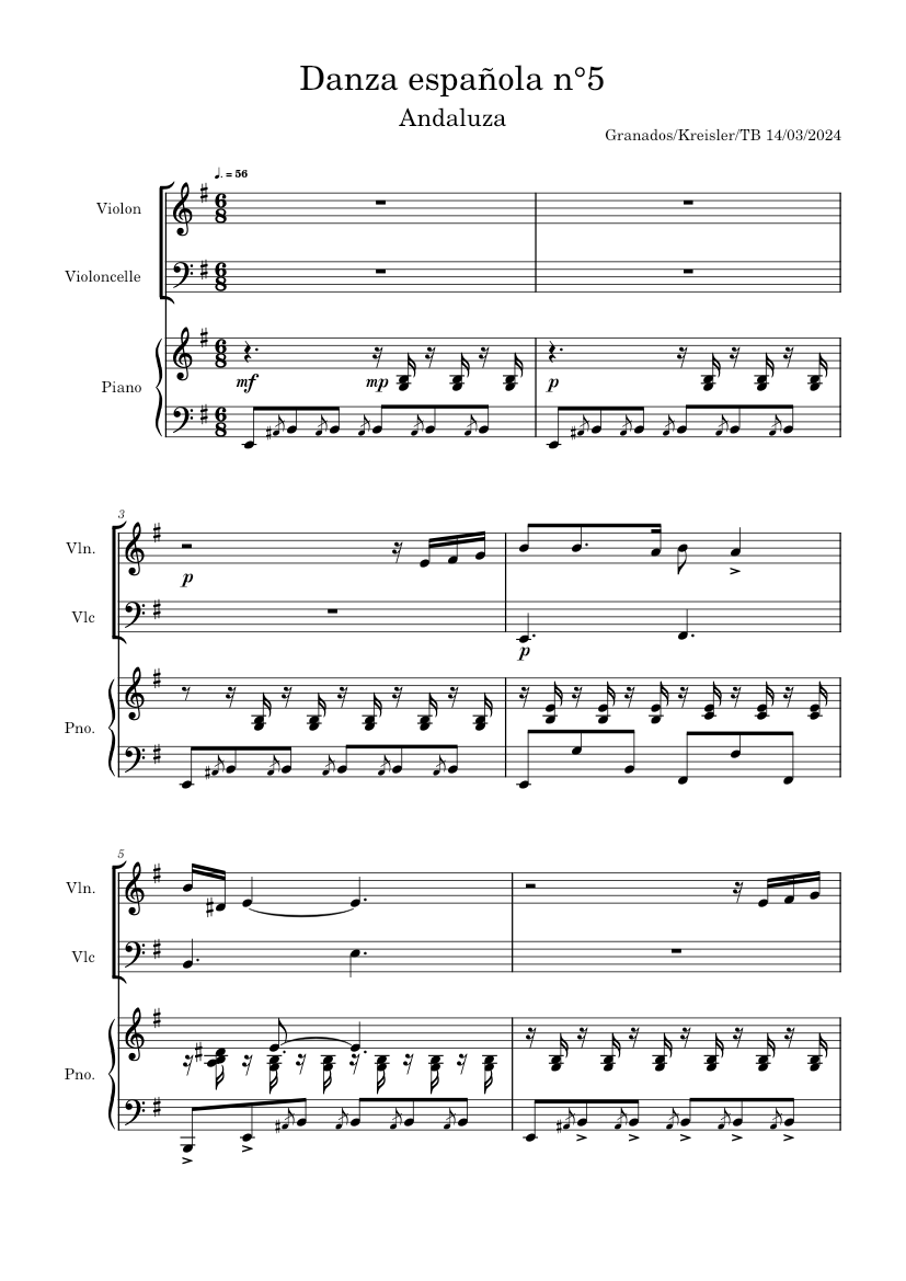 Danza espanola No 5 (Andaluza) – Enrique Granados Danza española n°5 piano  violin cello Granados Sheet music for Piano, Violin, Cello (Mixed Trio) |  Musescore.com