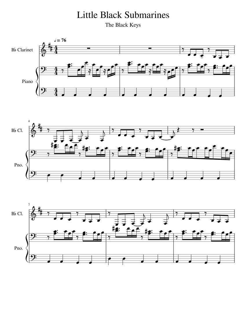 Little Black Submarines - The Black Keys Sheet music for Piano, Clarinet in  b-flat (Woodwind Duet) | Musescore.com