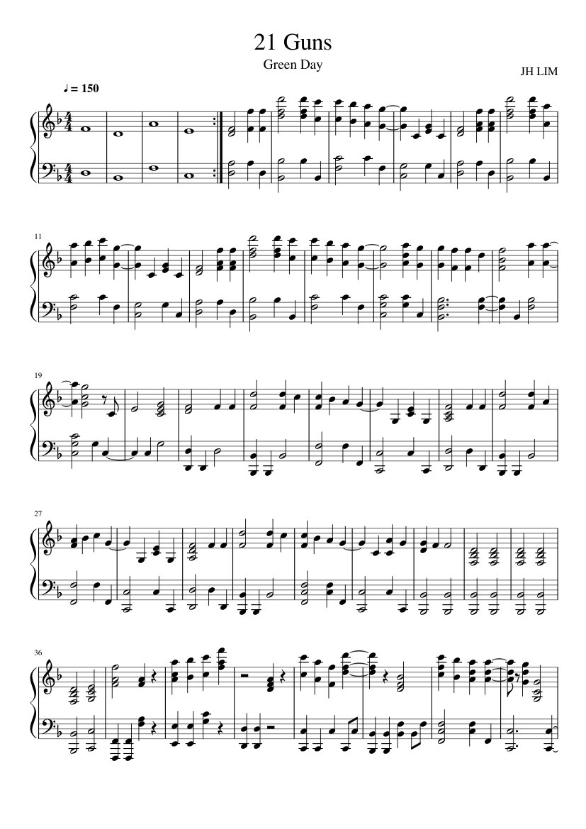 21 Guns (Live version) Piano Arrangement Sheet music for Piano (Solo) |  Musescore.com