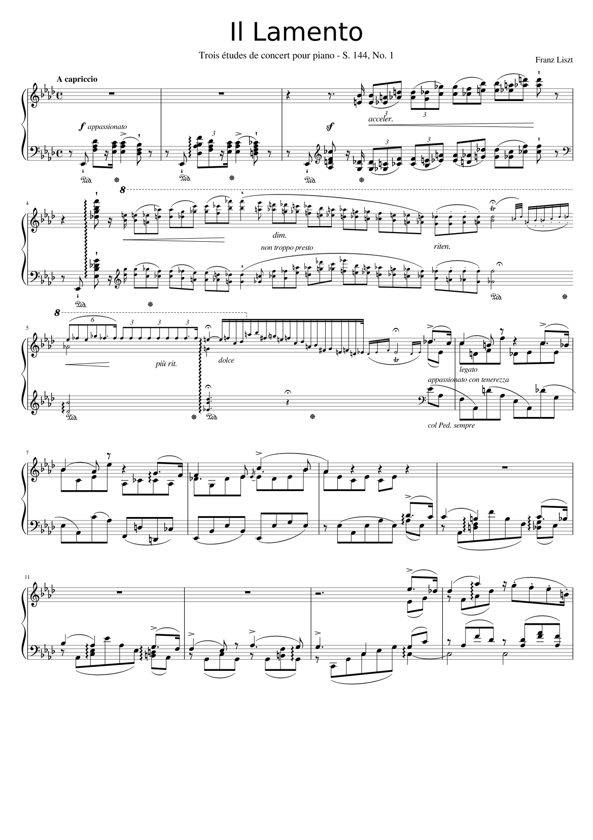 Liszt - Trois Etudes de Concert No. 1 (Il Lamento) Sheet music for Piano  (Solo) | Musescore.com