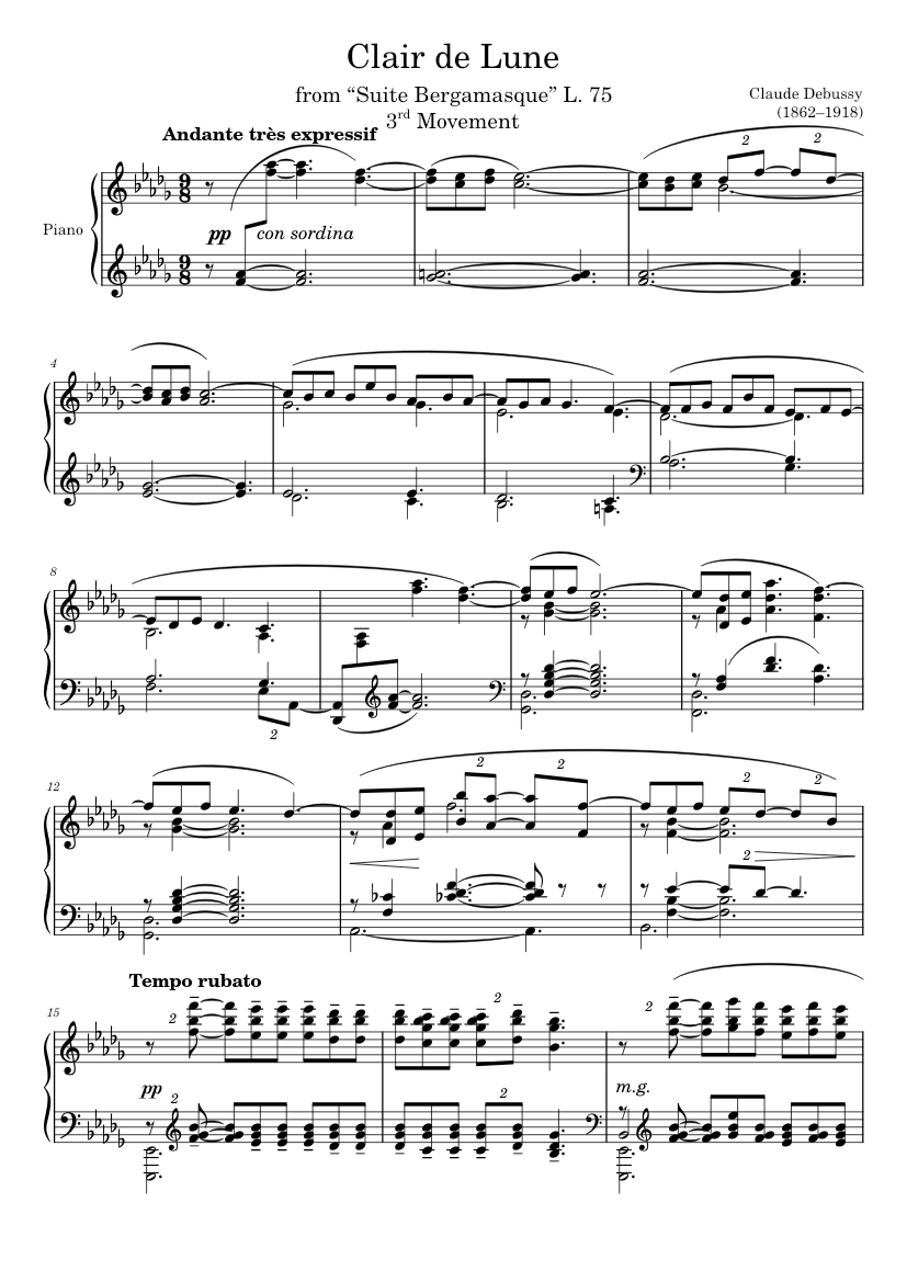 Clair De Lune Debussy Sheet Music For Piano Solo Musescore Com
