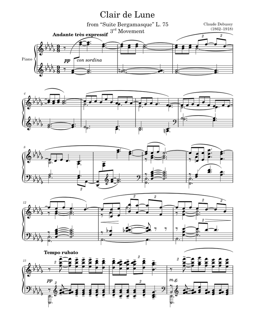 Clair De Lune Debussy Sheet Music For Piano Solo Musescore Com
