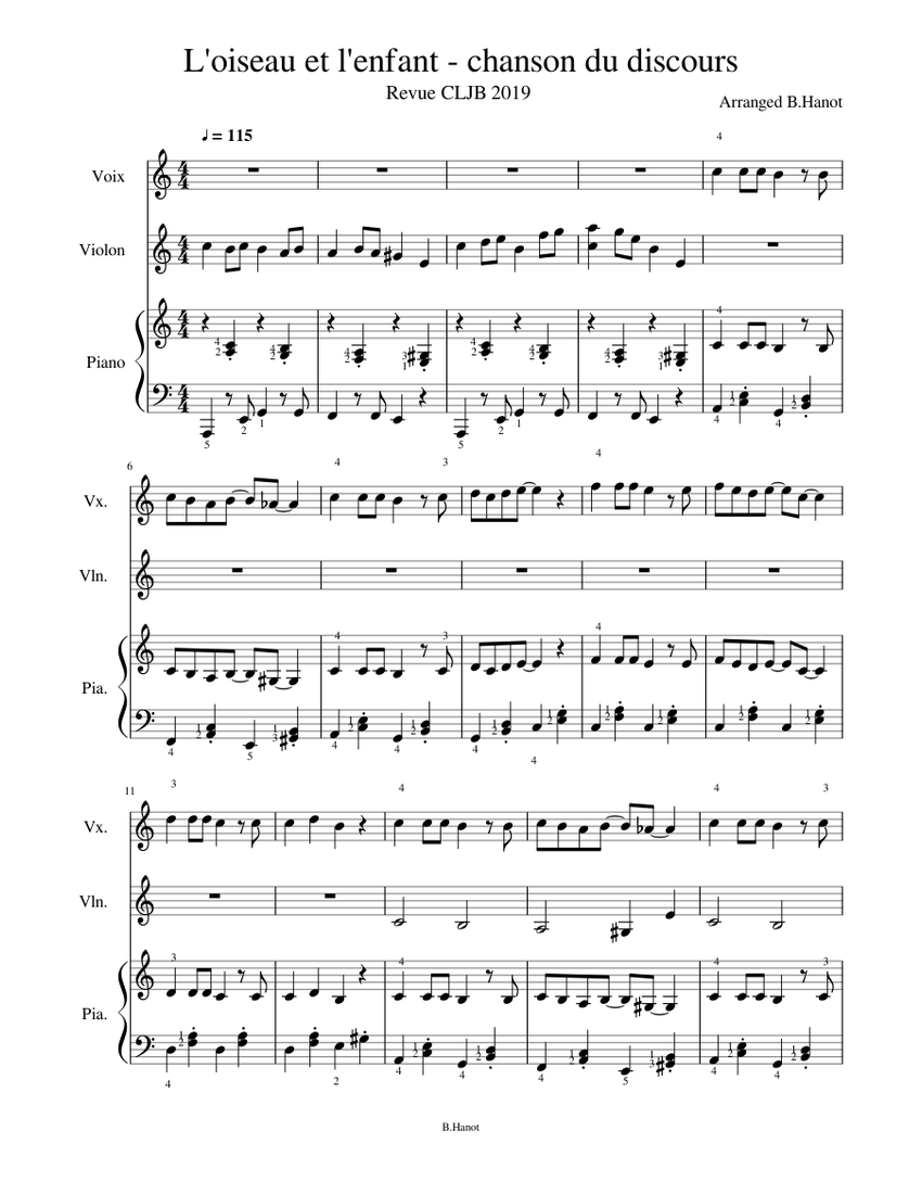 L Oiseau Et L Enfant Chanson Du Discours Sheet Music For Piano Violin Vocals Mixed Trio Musescore Com Como un niño con ojos de luz. chanson du discours sheet music for
